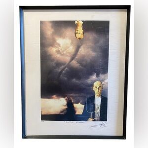 Vintage 90s Frame Lithograph Art Print American Gothic Weather Signed Barry Kite